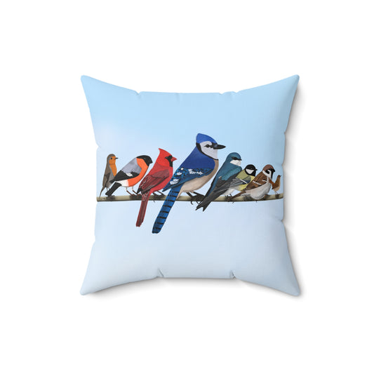 Garden Birds Blue Jay Cardinal Bullfinch Bird Throw Pillow 16"x16"