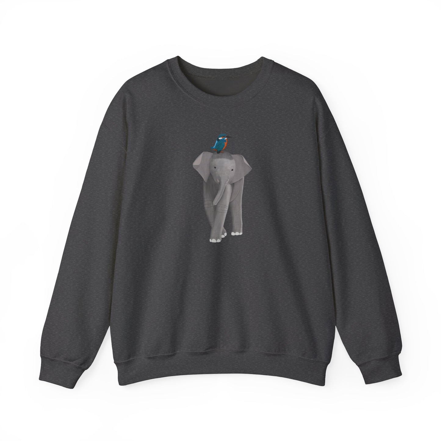 Elephant with Kingfisher Bird Birding & Birdwatching Sweatshirt