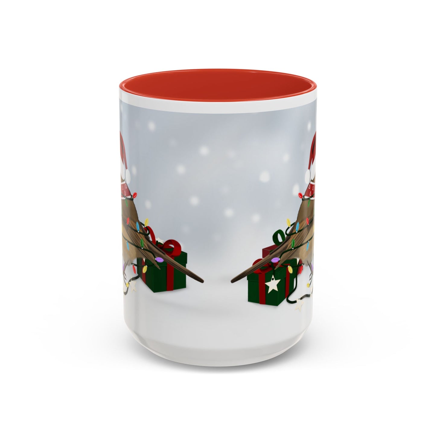 European Robin with Christmas Hat and Scarf Snow Bird Coffee Mug