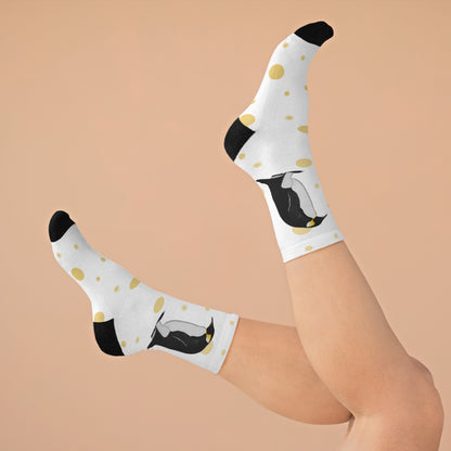 Penguin with Golden Dots Birding & Birdwatching Bird Socks White