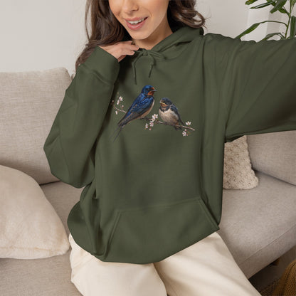 Barn Swallow with Fledgling Hoodie Bird Lover & Bird Watcher | Unisex Sweater | Gift for Bird Lovers