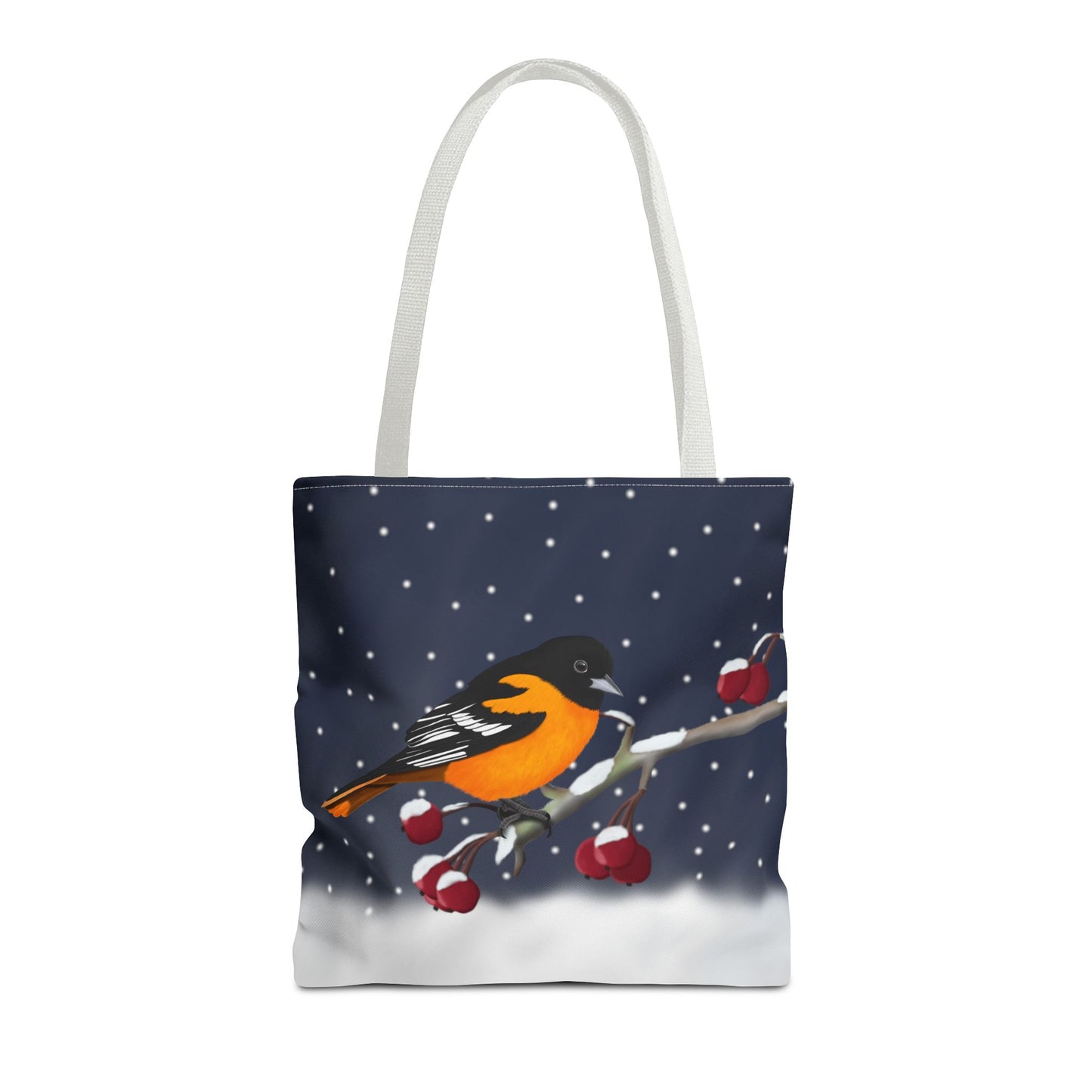 Baltimore Oriole on a Winter Branch Christmas Bird Tote Bag 16"x16"