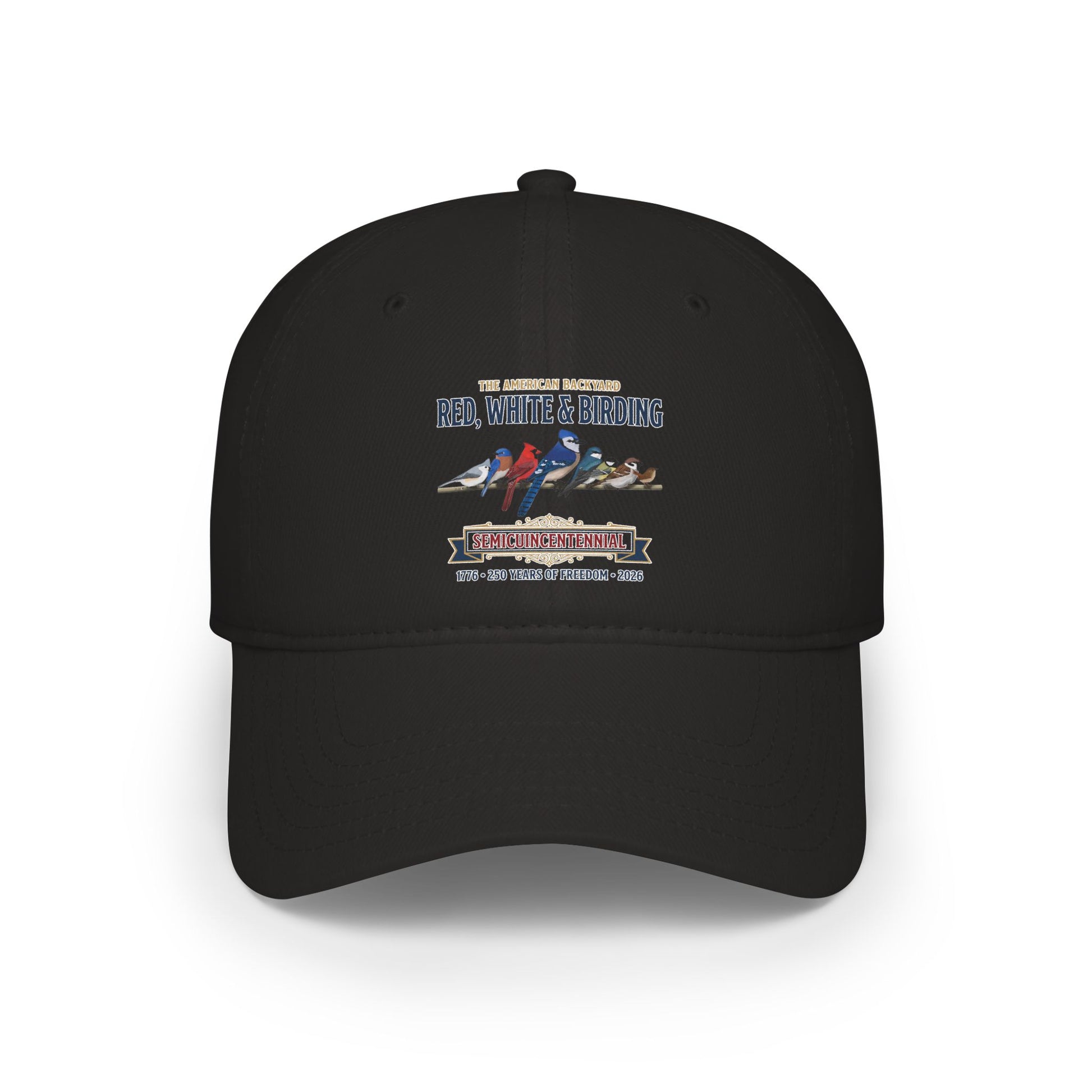 Red, White & Birding Branch Baseball Cap | Cardinal Blue Jay Bluebird 250th Anniversary Edition | jz.birds