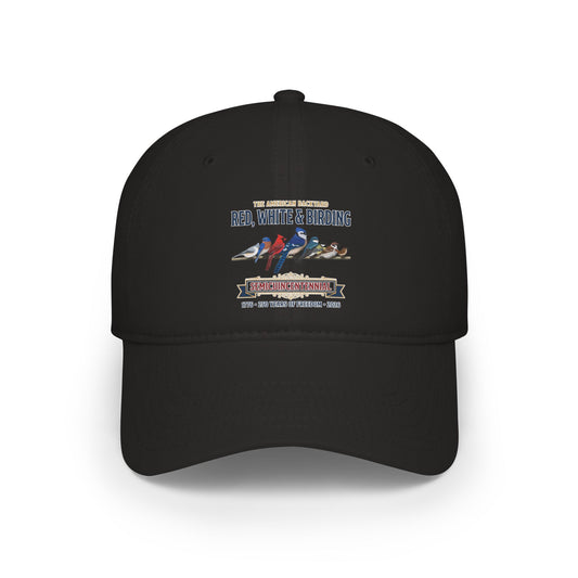 Red, White & Birding Branch Baseball Cap | Cardinal Blue Jay Bluebird 250th Anniversary Edition | jz.birds