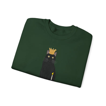 Black Birthday Cat with Muffin and Golden Crown Cat Lover Sweatshirt