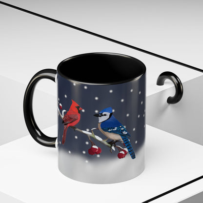 Blue Jay and Cardinal Bird Coffee Mug | Ceramic Christmas Gift for Bird Lovers