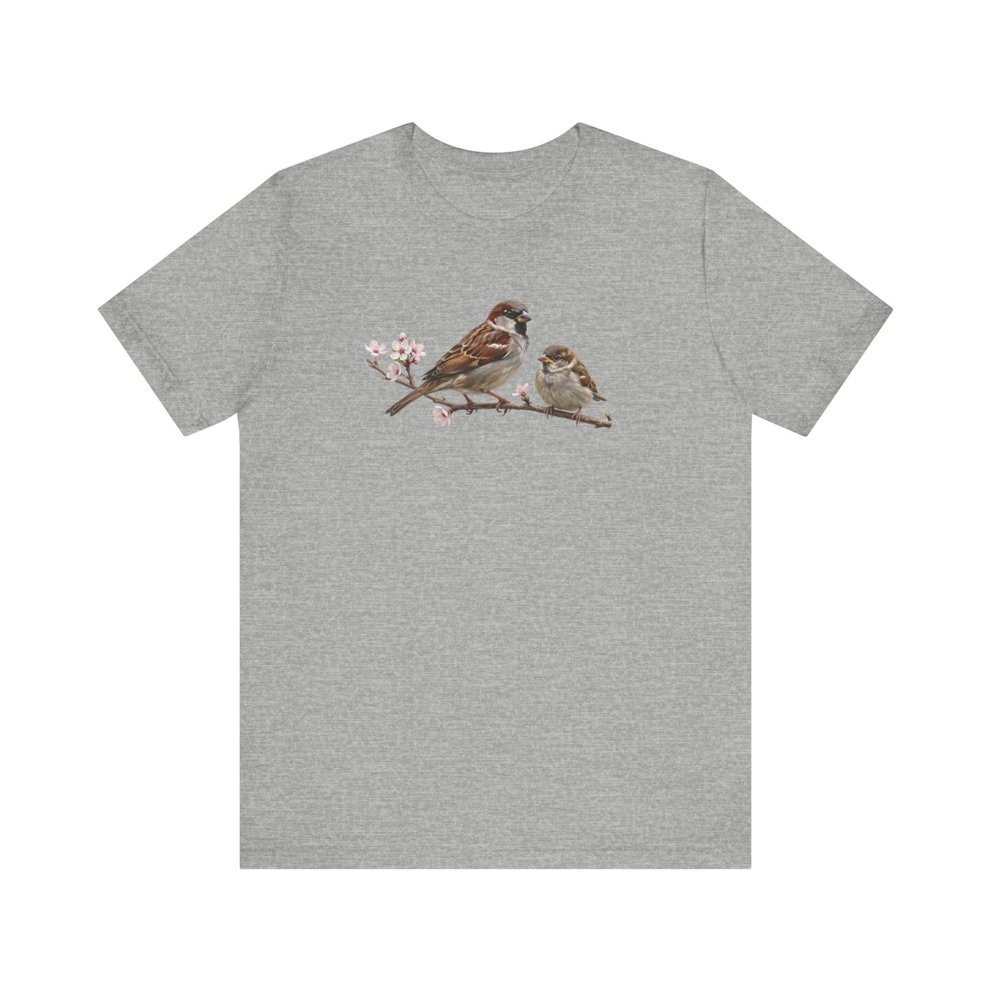 Tree Sparrow & Fledgling T-Shirt | Spring Blossoms Unisex Graphic Tee