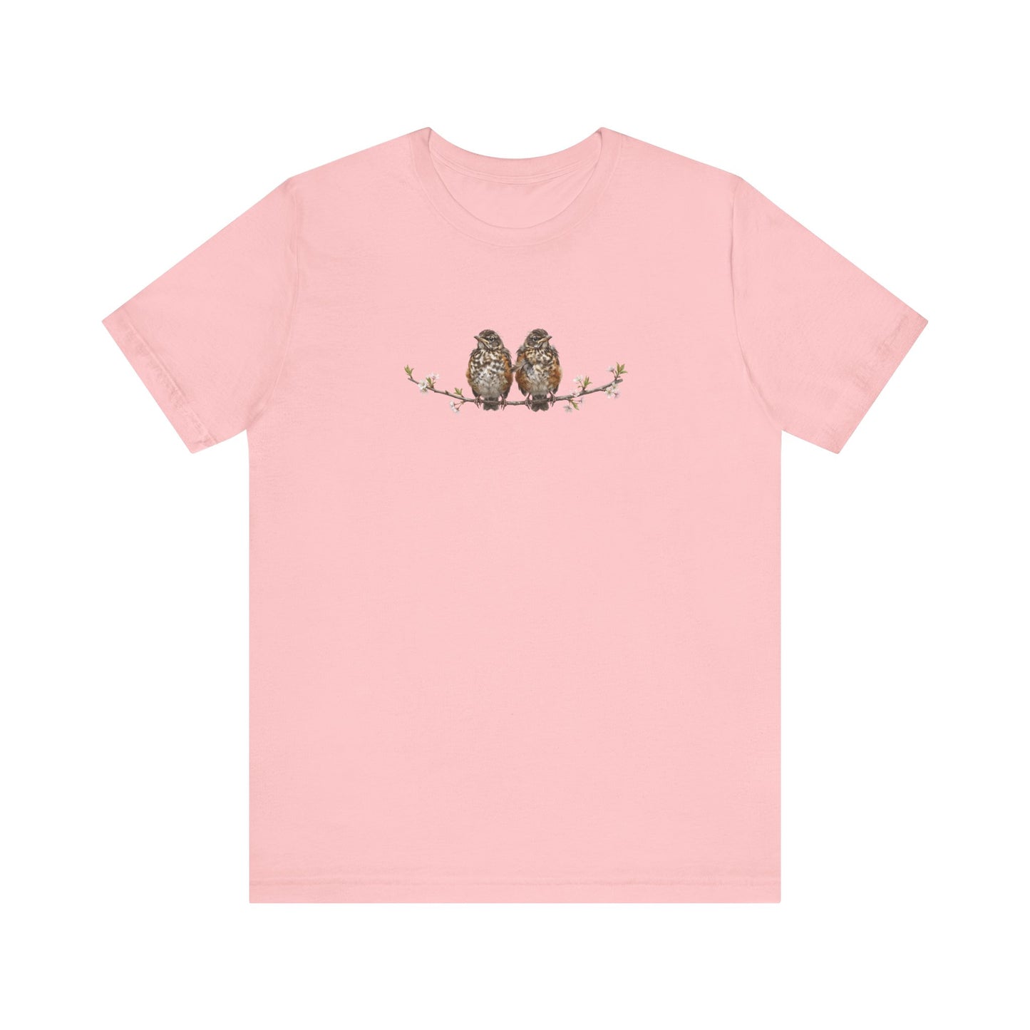 American Robin Fledgling T-Shirt | Spring Blossoms Unisex Graphic Tee for Bird Watchers