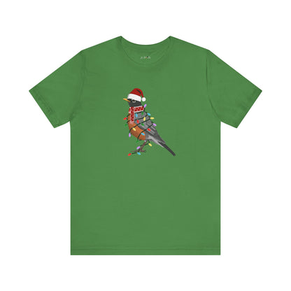 Robin with Fairy Lights Christmas Bird T-Shirt