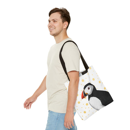 Puffin Golden Dots Bird Tote Bag 16"x16" White