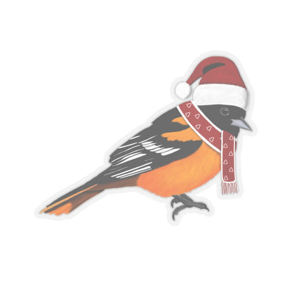 Baltimore Oriole with Santa Claus Hat and Scarf Christmas Bird Sticker