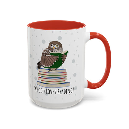 Whooo Loves Reading Owl Teacher Mug – Two-Tone Librarian & Book Lover Cup