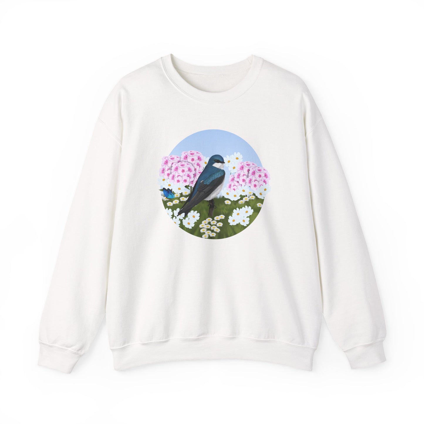 Tree Swallow with Summer Flowers Sweatshirt Birding & Bird Watching Bird Lovers