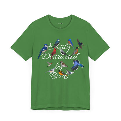 Easily Distracted by Birds Blue Jay Cardinal Robin Hummingbird Birdwatcher T-Shirt