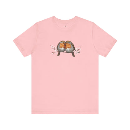 "Lovebirds" Robins T-Shirt – Floral Bird Lover Gift for Valentine's Day