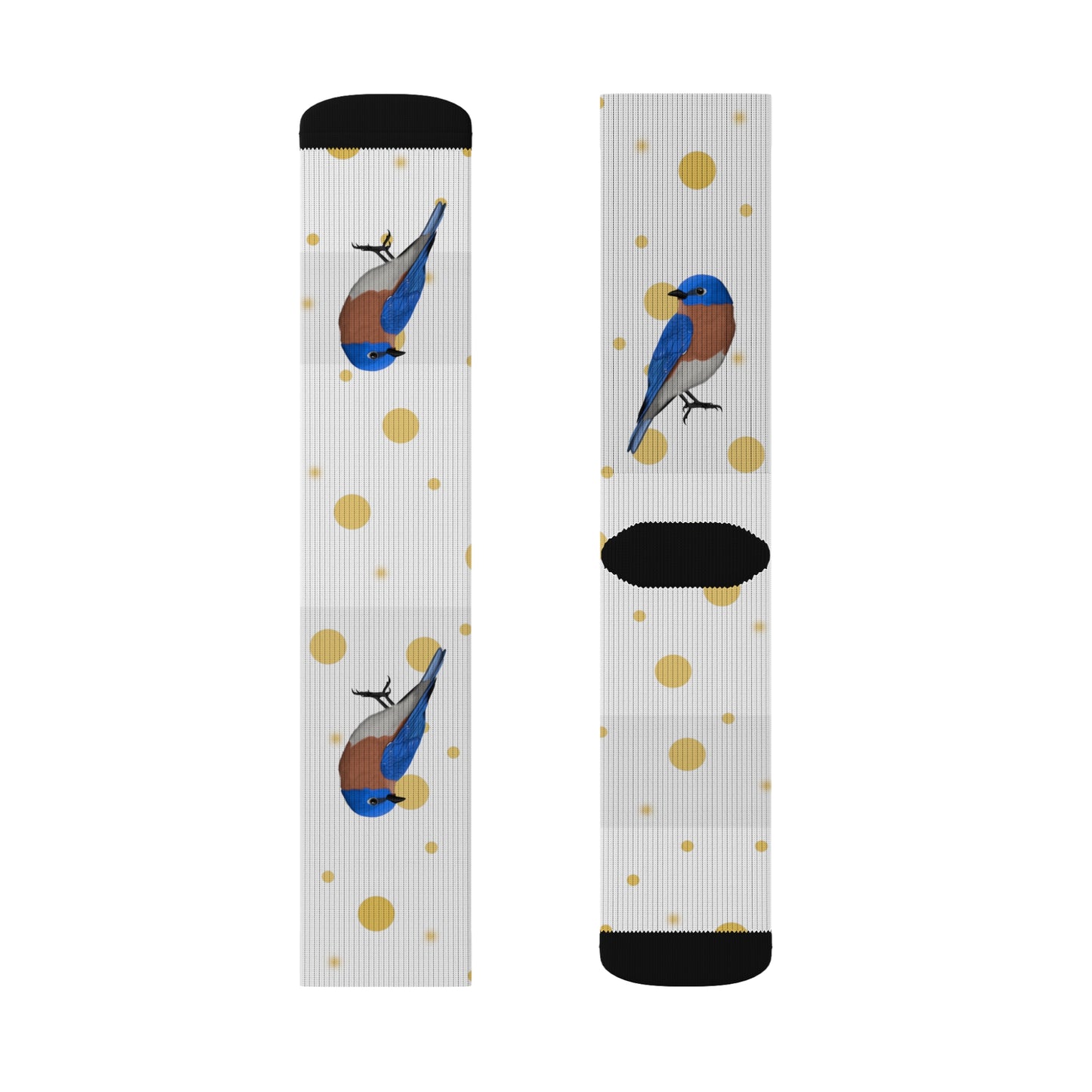 Bluebird Bird Art Socks White and Golden Dots