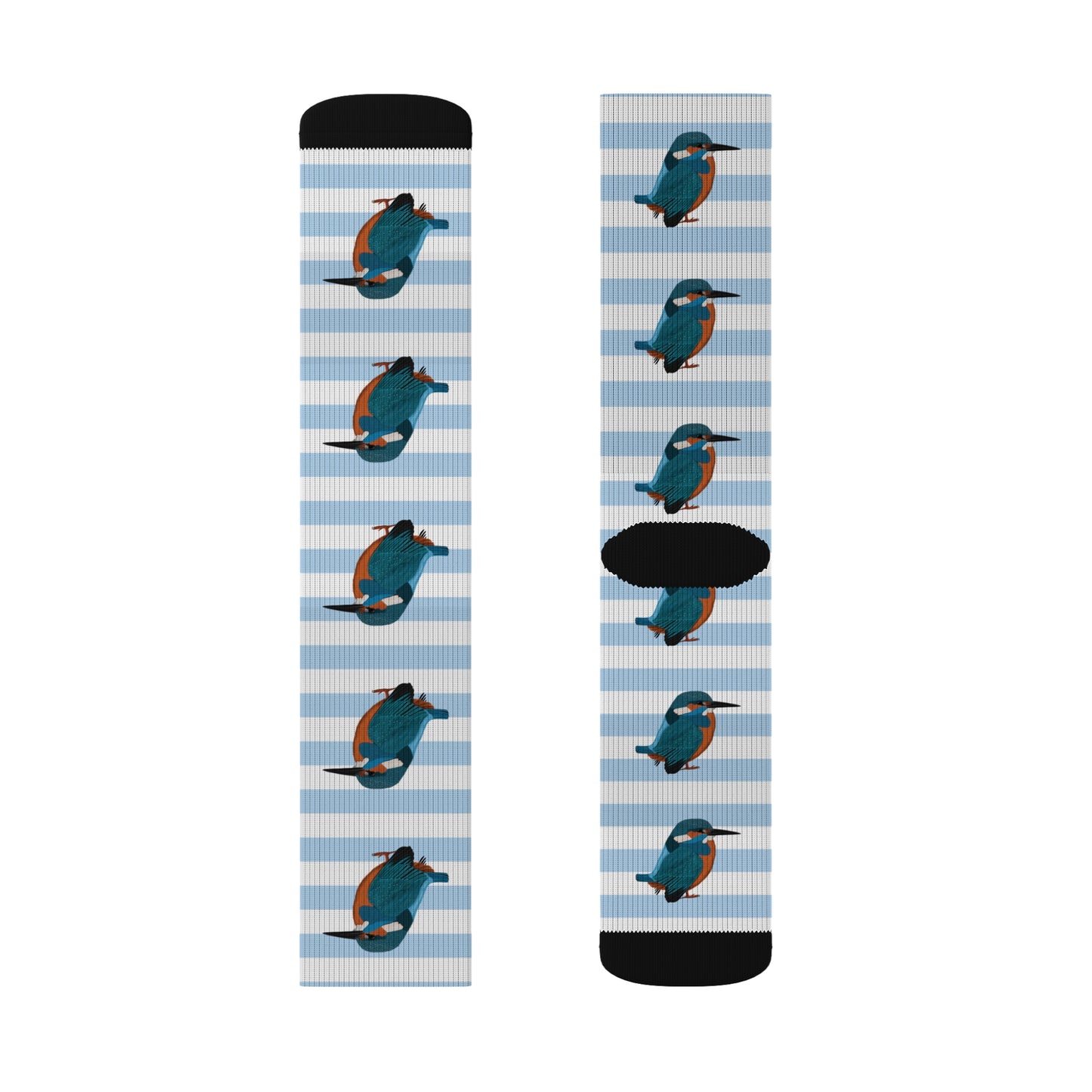 Kingfisher Bird Blue White Striped Socks