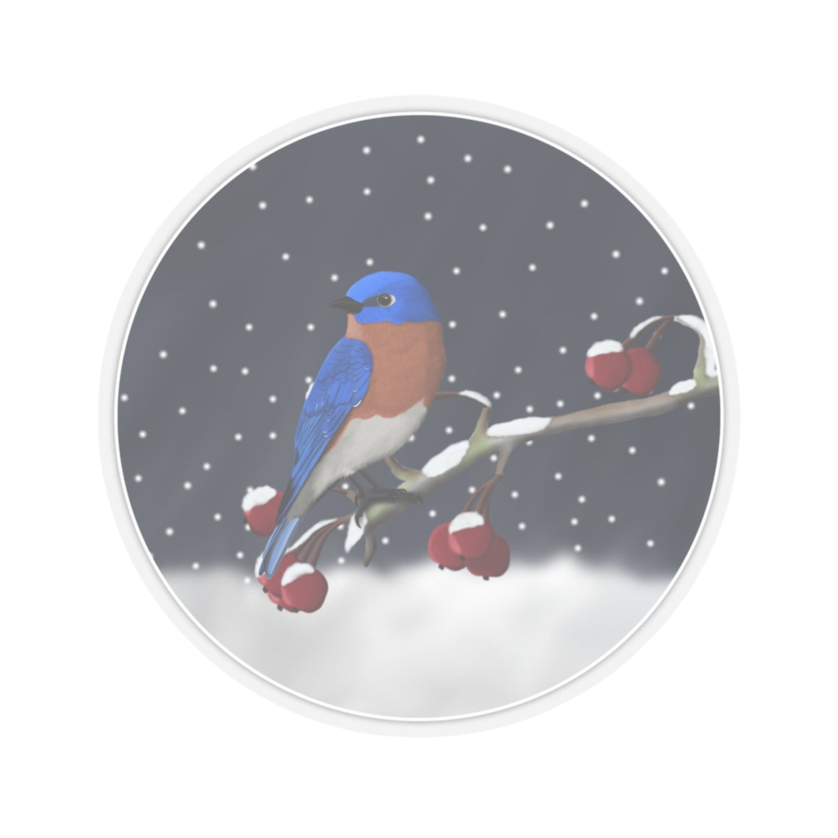 Bluebird on a Winter Branch Christmas Bird Sticker