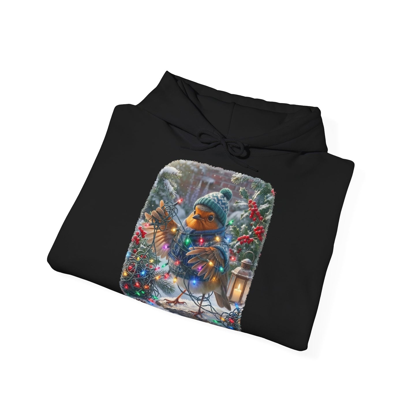 Premium Hoodie Rosi Rotkehlchen und die Lichterkette im Garten