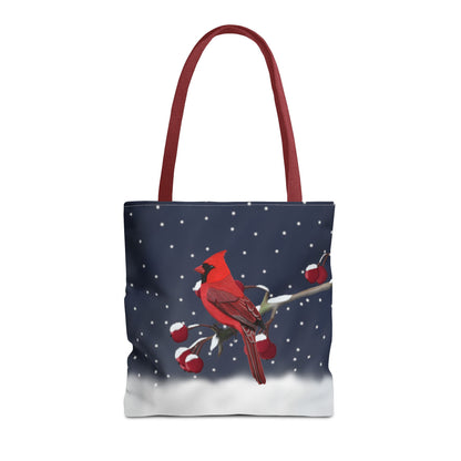 Cardinal on a Winter Branch Christmas Bird Tote Bag 16"x16"