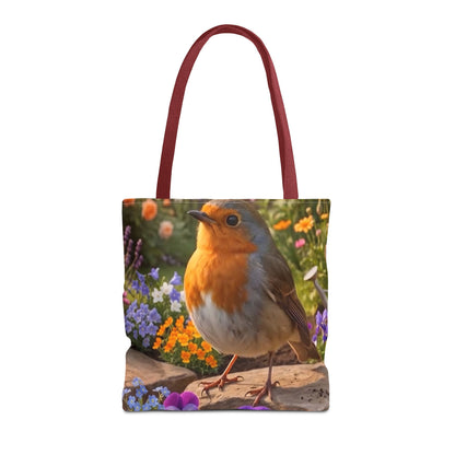 Robin Rosi Flower Bed Tote Bag - Cute Backyard Bird Watcher Gift