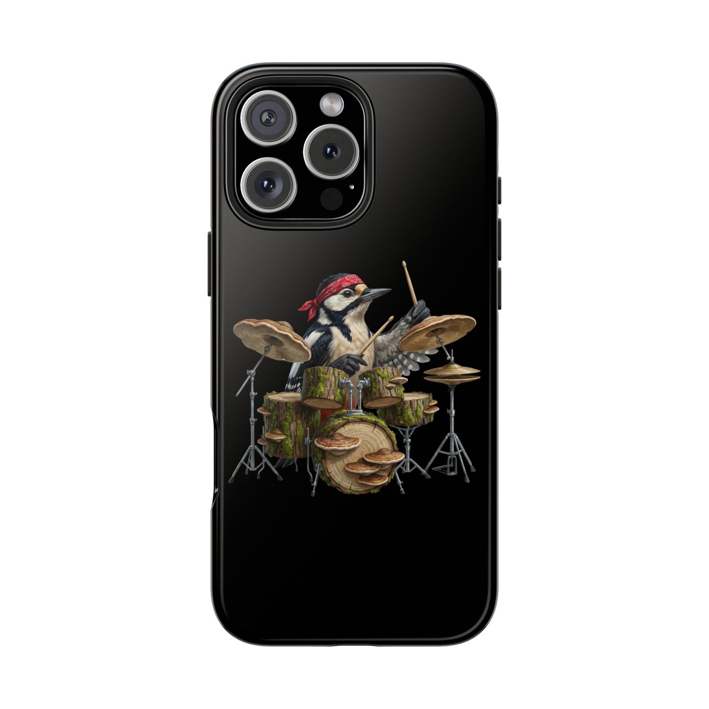 Woodpecker with Drums iPhone Case – Premium Tough Phone Cover Black