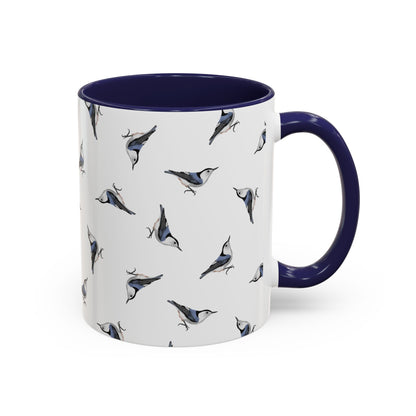 Nuthatch All-Over Pattern Accent Mug | Colorful Bird Lover Gift for Birdwatchers