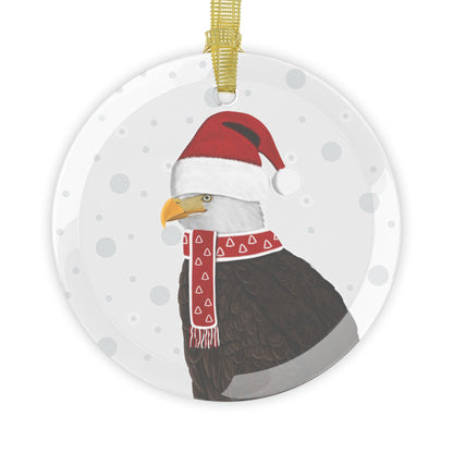 Bald Eagle as Santa Claus Christmas Glass Ornament