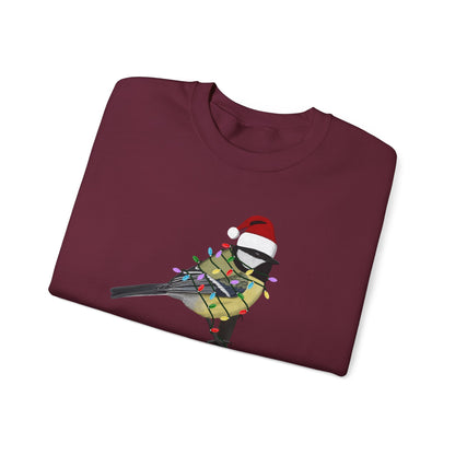 Chickadee with Fairy Lights Santa Claus Christmas Bird Sweatshirt