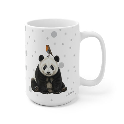 Rotkehlchen mit einem Panda Vogel Tiermotiv Tasse Punkte Grau