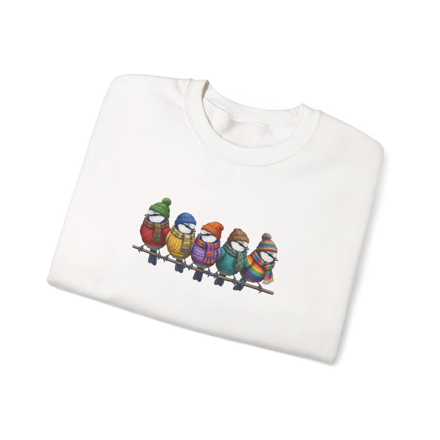 ブルーのシジュウカラ柄スウェットシャツ | バードウォッチャー クルーネック | 鳥好きの方へのユニセックス ソングバード ニットギフト