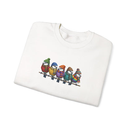 ブルーのシジュウカラ柄スウェットシャツ | バードウォッチャー クルーネック | 鳥好きの方へのユニセックス ソングバード ニットギフト