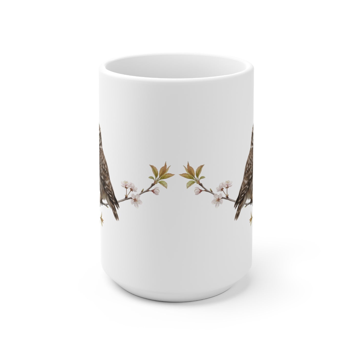 Steinkauz mit Ästling Premium Keramiktasse | Geschenk für Vogelbeobachter