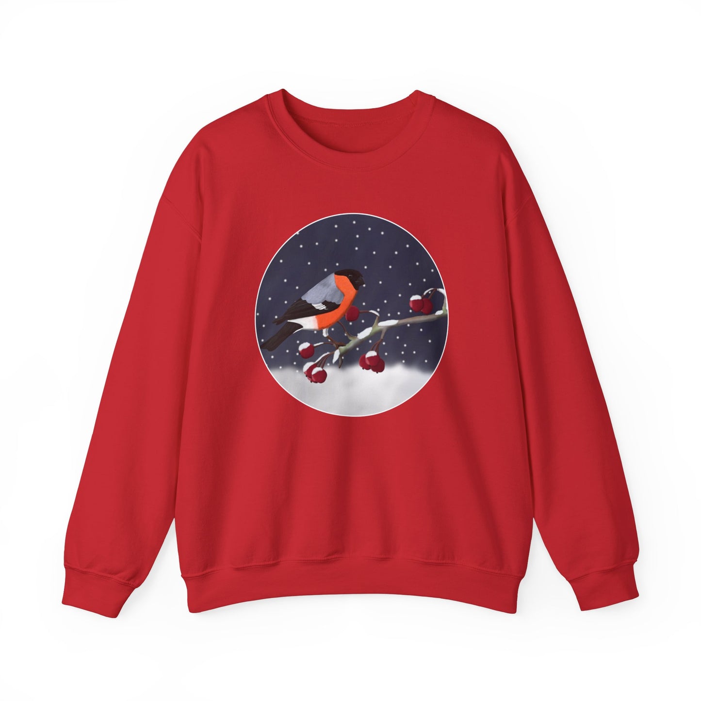 Bullfinch on a Winter Branch Birdwatcher Christmas Bird Sweatshirt