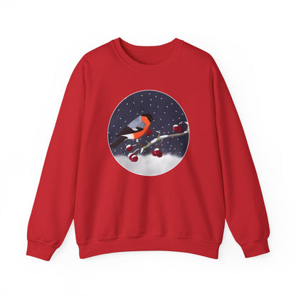 Bullfinch on a Winter Branch Birdwatcher Christmas Bird Sweatshirt