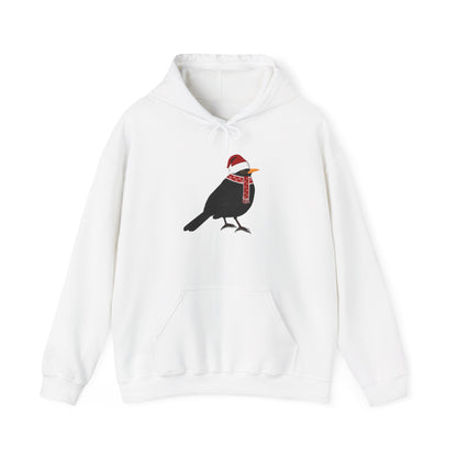 Blackbird Christmas Bird with Santa Hat Birdwatcher Birdlover Hoodie