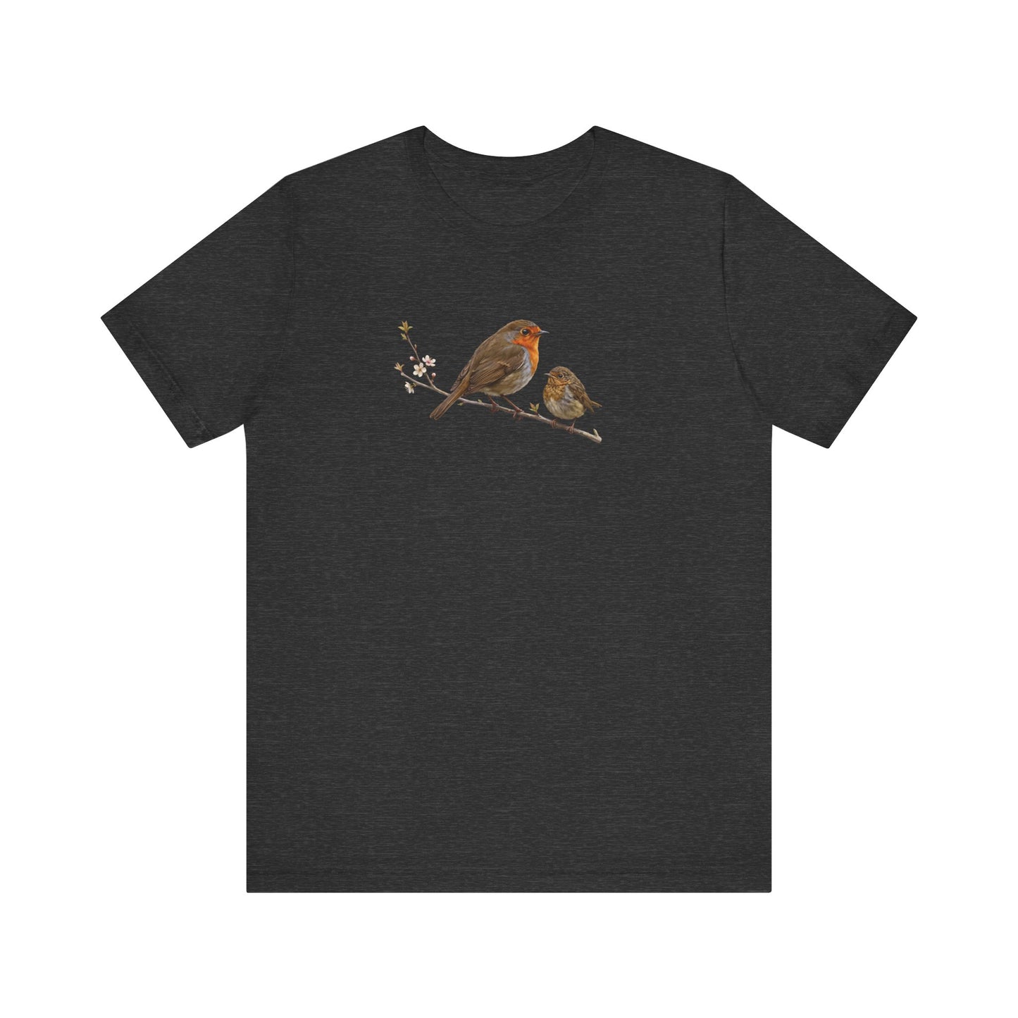 European Robin & Fledgling T-Shirt | Spring Blossoms Unisex Graphic Tee