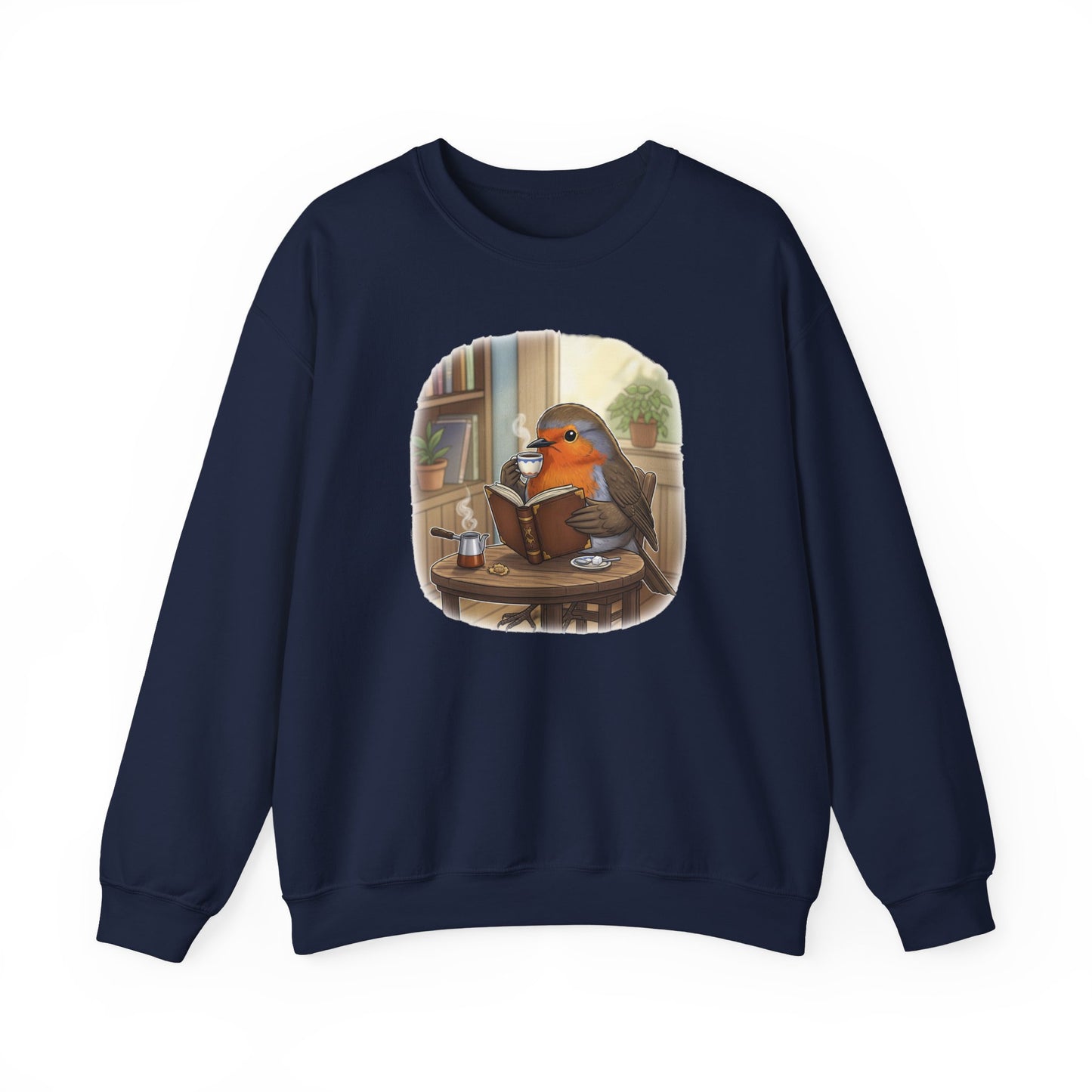 Robin Reads Books and Drinks Coffee Bird Sweatshirt Funny Book & Bird Lovers