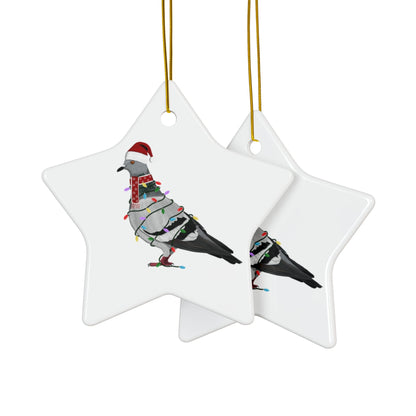 Pigeon as Santa Ceramic Bird Christmas Ornament | Durable Double-Sided Bird Lover Decor