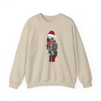 Grey Parrot with Fairy Lights Santa Claus Christmas Bird Sweatshirt