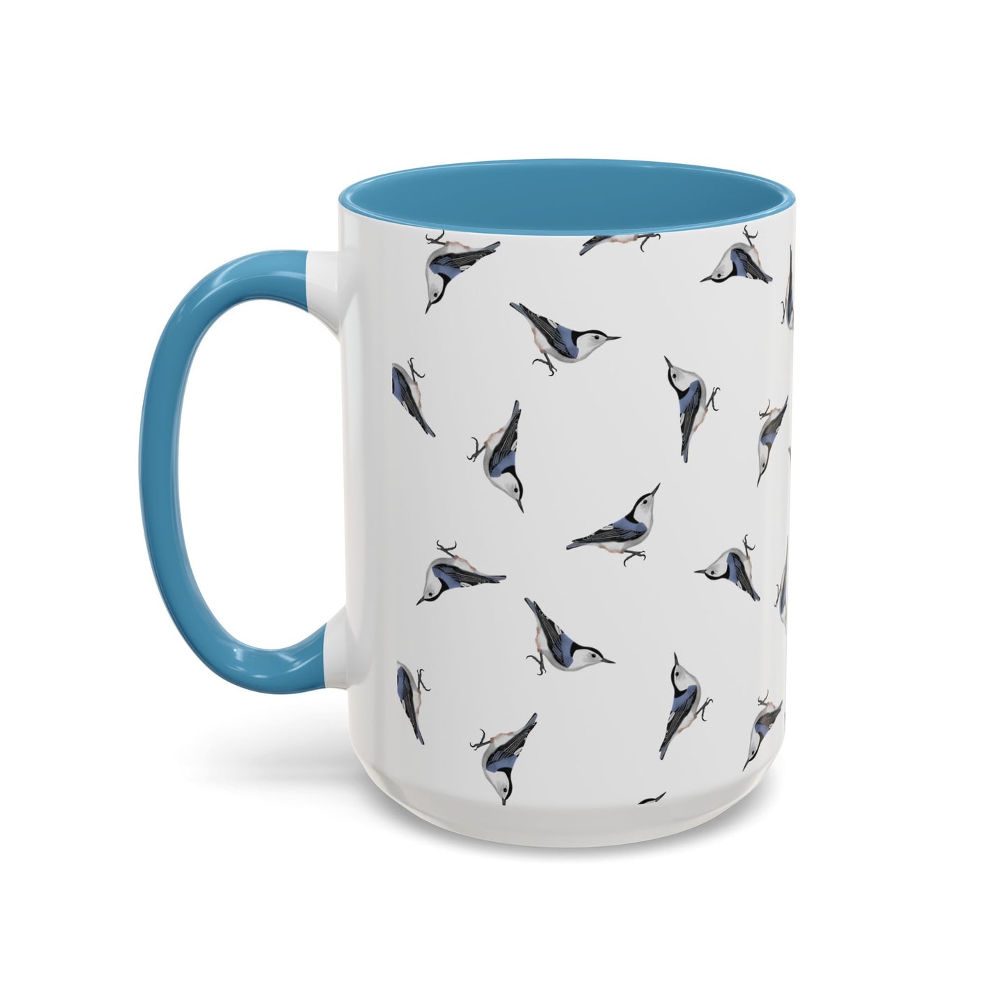 Nuthatch All-Over Pattern Accent Mug | Colorful Bird Lover Gift for Birdwatchers