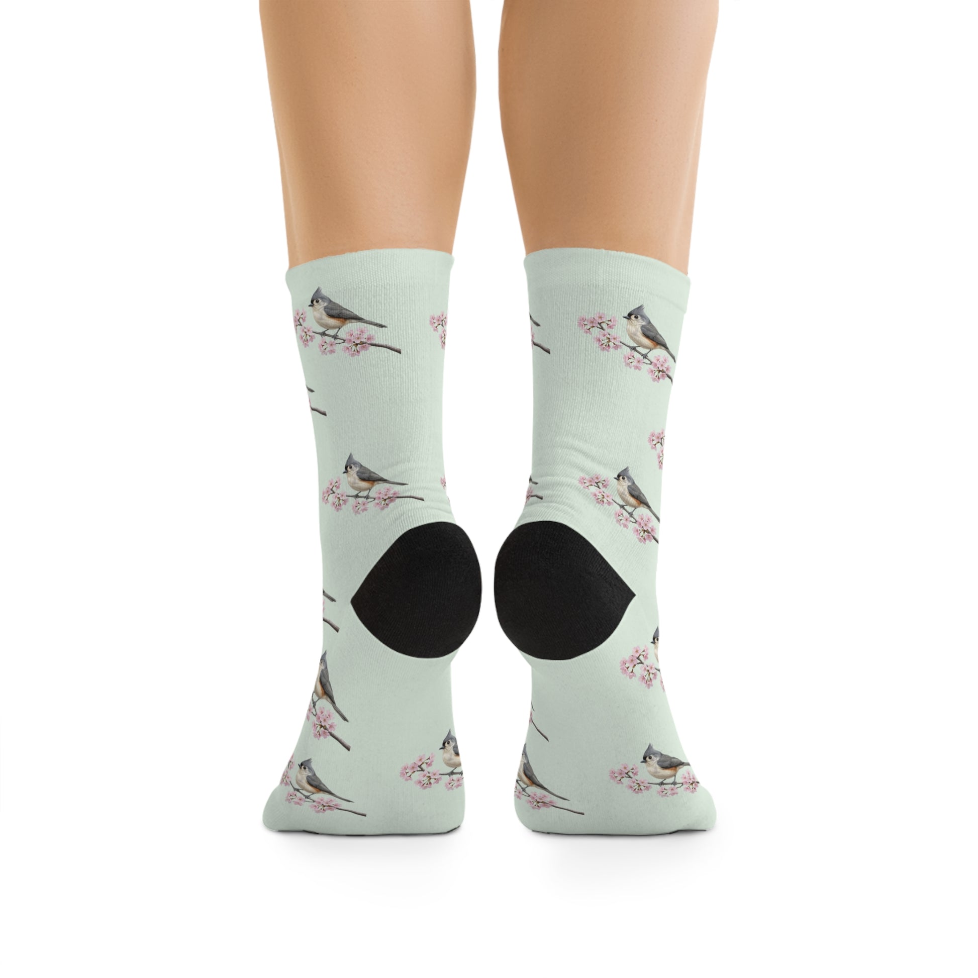 Tufted Titmouse Socks – & Cherry Blossom Sage Green | Birdwatching Apparel