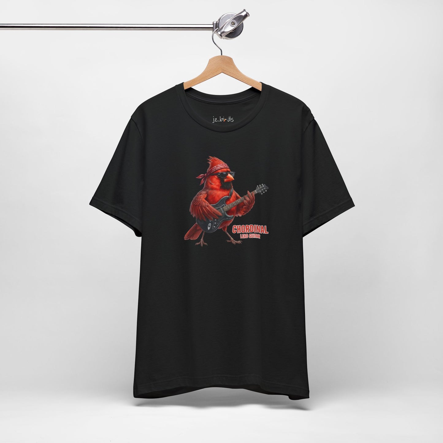 The Chordinal Graphic Tee – Northern Cardinal Guitarist – Funny Rock Band Bird Shirt