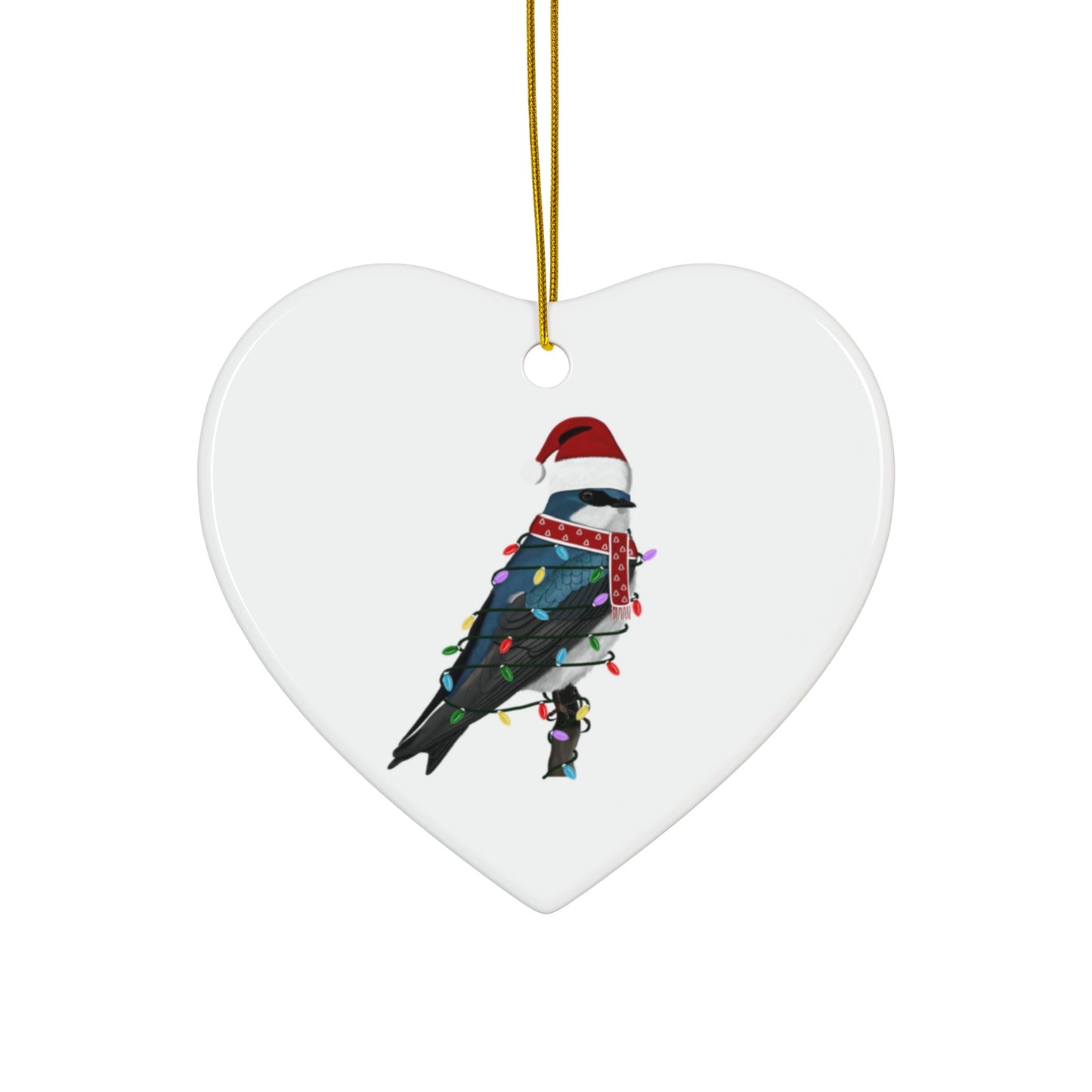 Tree Swallow as Santa Ceramic Bird Christmas Ornament | Durable Double-Sided Bird Lover Decor
