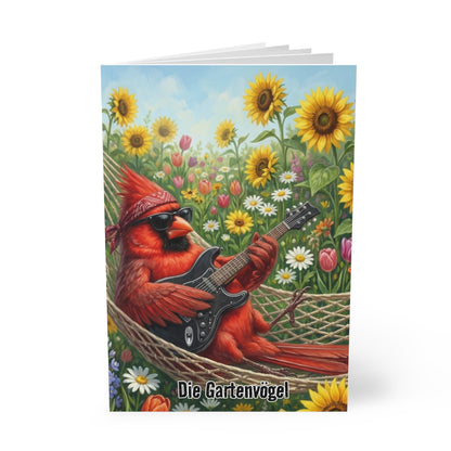 Chordinal mit Gitarre in der Hängematte - Premium Notizbuch A5 mit Vogelmotiv | Die Gartenvögel