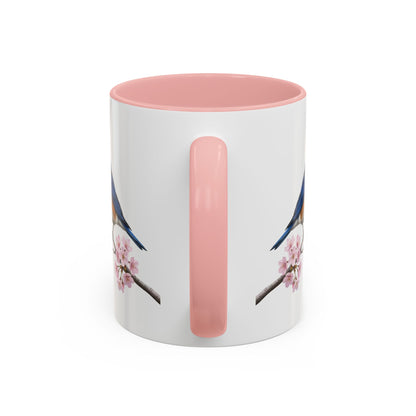 Bluebird Cherry Blossom Mug | Pink Ceramic Coffee Cup for Bird Lovers – 11oz,