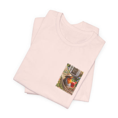 Rosi Rotkehlchen T-Shirt in der Hängematte für Vogelbeobachter und Gartenfreunde