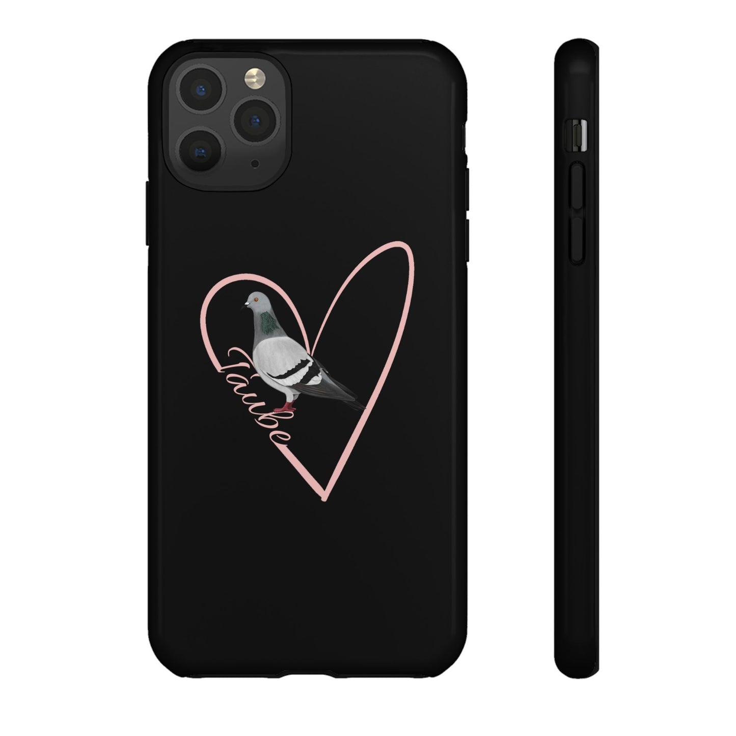 Taube mit Herz Premium Handyhülle – Doppelt Geschützt & Rundum Bedruckt Schwarz