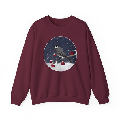 White Wagtail on a Winter Branch Birdwatcher Christmas Bird Sweatshirt