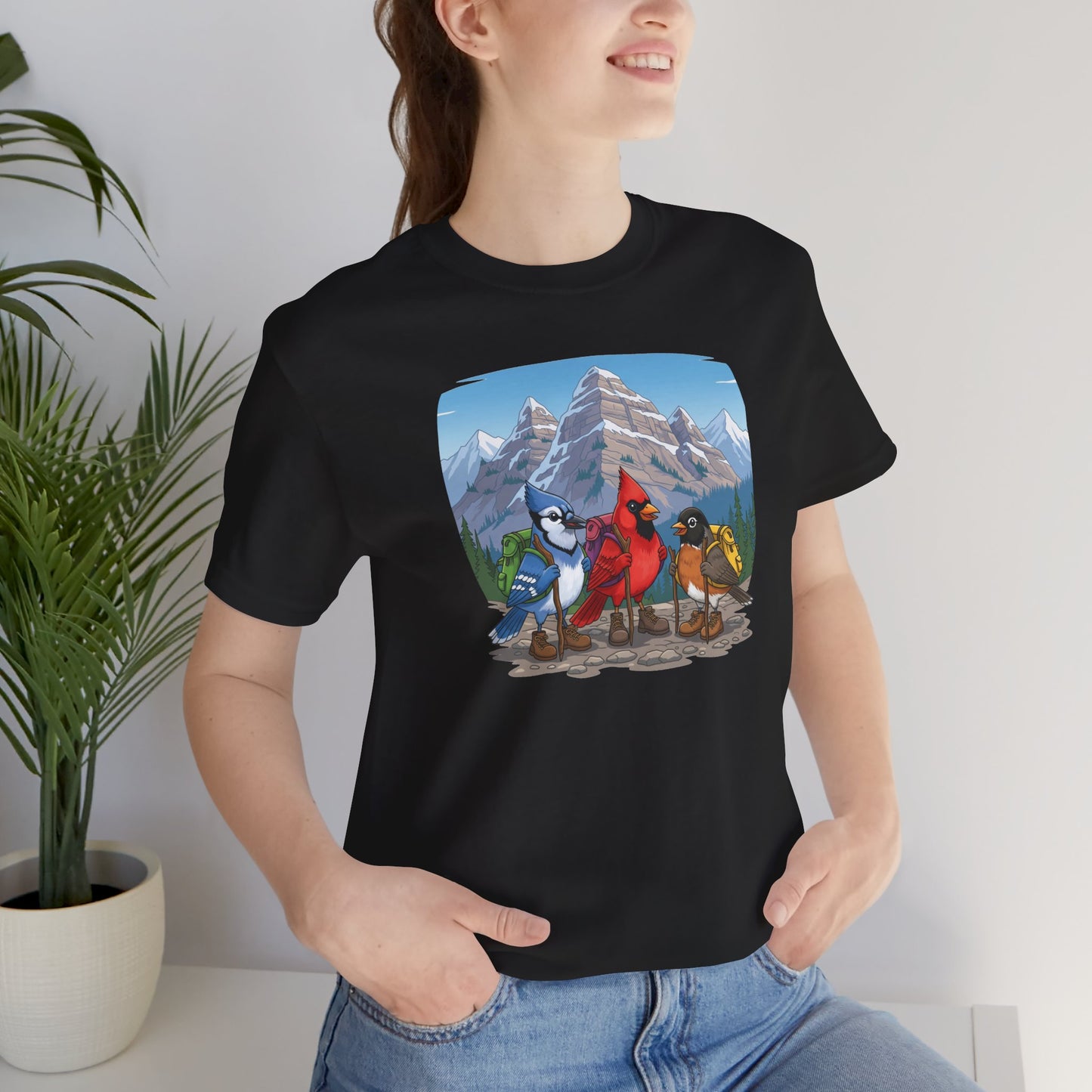 Birds Hiking T-Shirt Funny Cardinal Blue Jay Robin on a Hike Bird Watcher Bird Lover